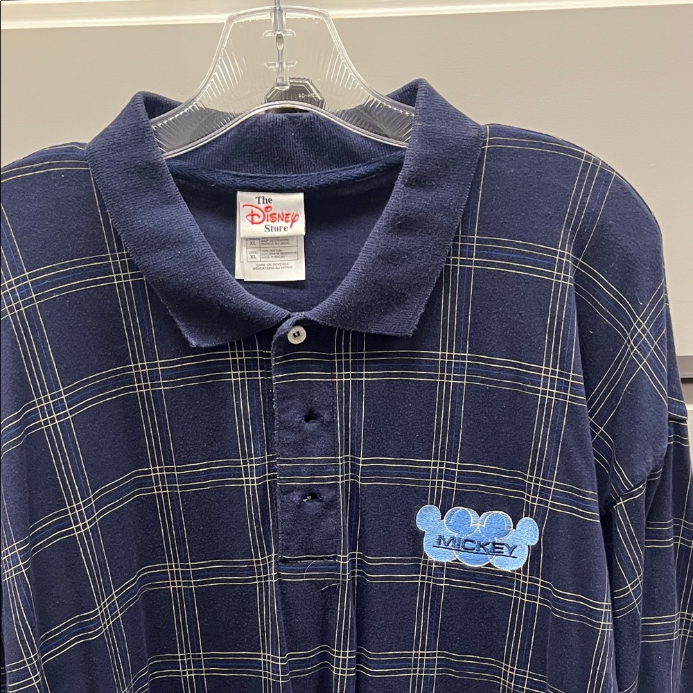 90s Disney Navy Checkered Polo with Mickey Logo
